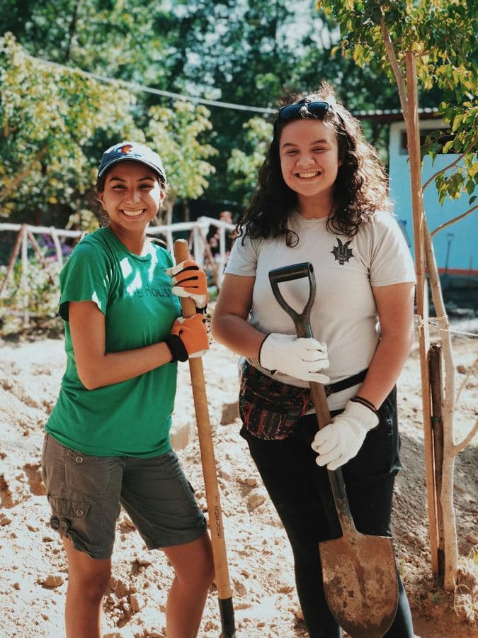 Volunteers working outdoors together